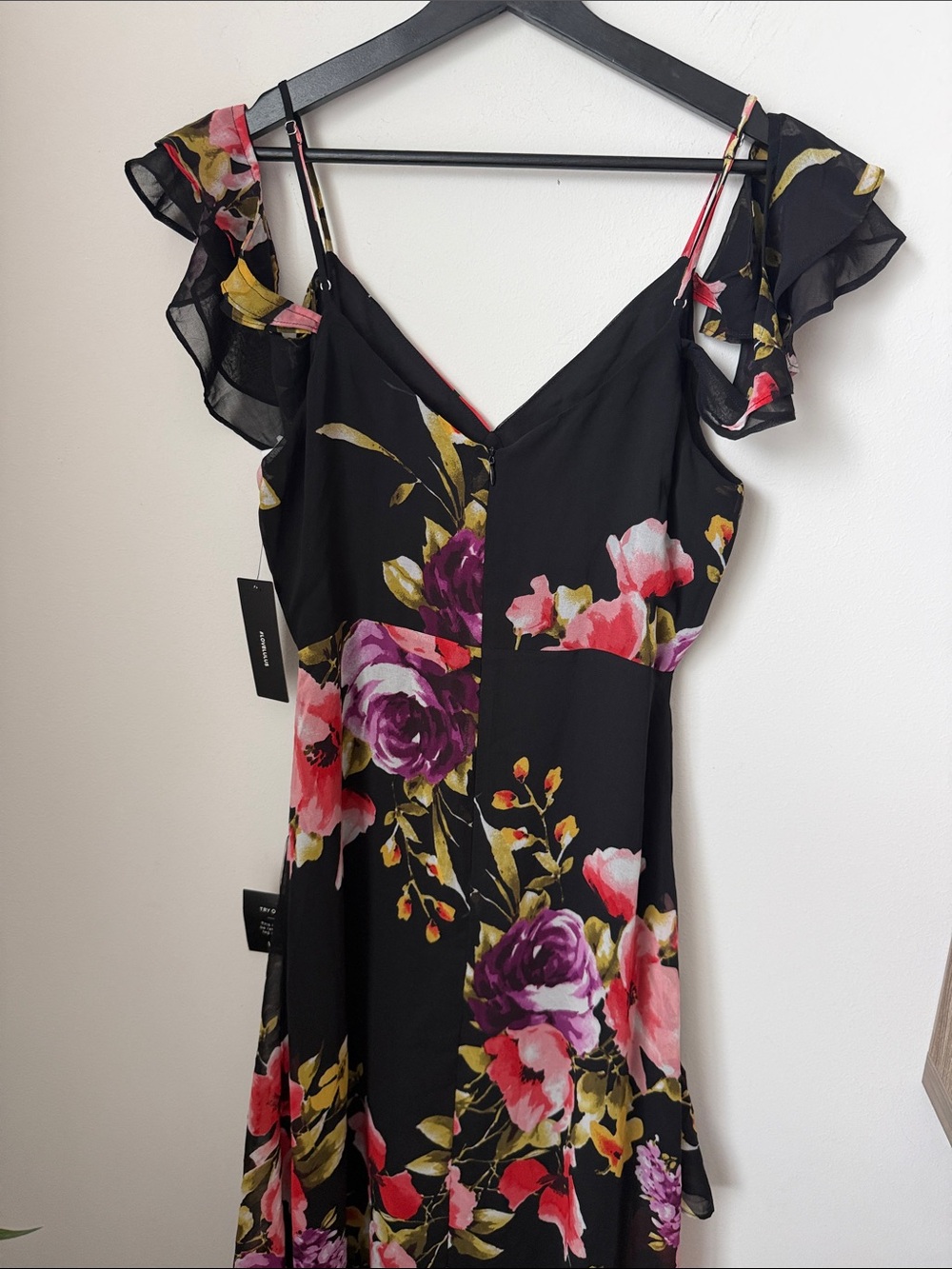 Lulus Love in Bloom Black Floral Print Off-the-Shoulder High-low Dress Size M - Picture 8 of 12